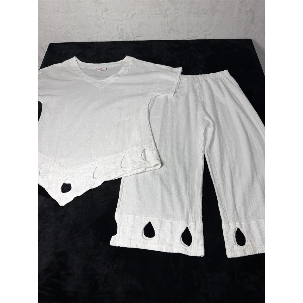 Cottonways Gauze Top Cropped Pants SZ 2 (L-XL) White Peasant Lagenlook
